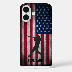 Trendiger vintage-amerikanischer Flaggen-Baseball iPhone 16 Hülle