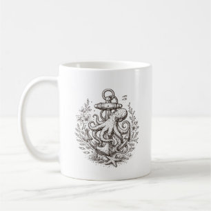 Trendiger Vintage-Nautik-Anker mit Oktopus Kaffeetasse