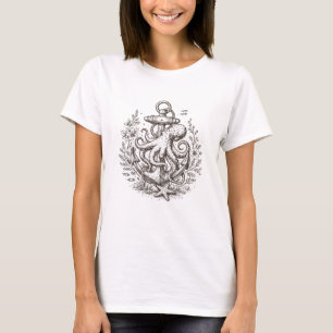 Trendiger Vintage-Nautik-Anker mit Oktopus        T-Shirt