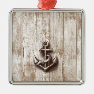 Trendiger vintage rustikaler nautischer Anker Silbernes Ornament