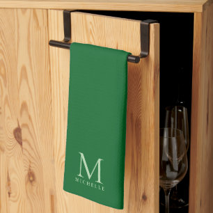 Trendiger Waldgrüner Moderner Schablonen-Monogramm Geschirrtuch