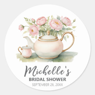 Trendiger Wasserfarbe-Blumen-Teekanne-Braut-Show   Runder Aufkleber