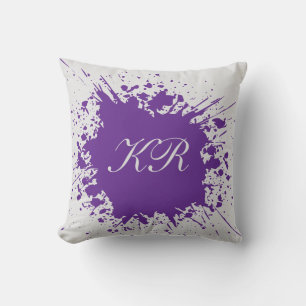 Trendiger Wasserfarbe-Splash Lila-Monogramm Kissen