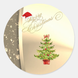 Trendiger Weihnachtsbaum, Santa-Mütze, Falsches Go Runder Aufkleber
