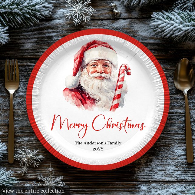 Trendiger Weihnachtsmann Moderner warmer Feiertags Pappteller (Trendy Santa Claus Modern Warmish Holiday Plate)