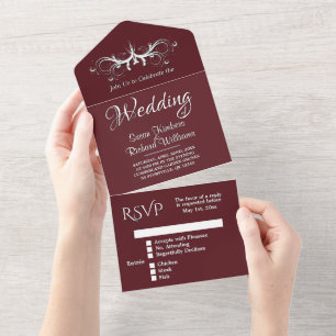 Trendiger Wein und weißer Tri-Fold mit RSVP-Hochze All In One Einladung