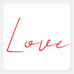 Trendiger Weißer Roter Liebes-Hochzeits-Handschrif Quadratischer Aufkleber
