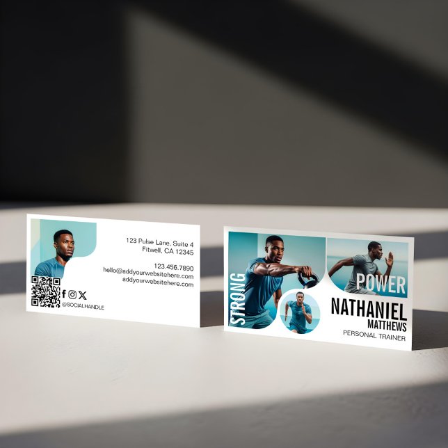 Trendiger welliger Bilderrahmen Personal Trainer F Visitenkarte (Trendy Wavy Photo Frame Personal Trainer Fitness Business Card)