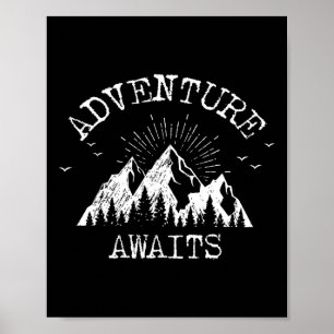 Trendiges Abenteuer Wartet Reisen Camping Vintage Poster
