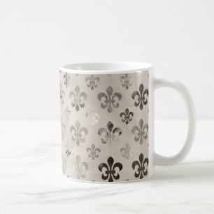 Trendiges, abgenutztes Silber-Grau-Fleur-de-Lis-Mu Kaffeetasse