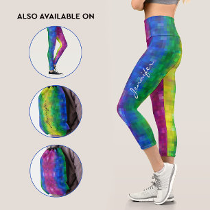 Trendiges abstraktes Farbverlauf-Regenbogen-Pixel- Capri Leggings