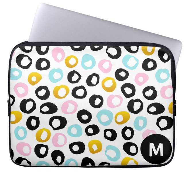 Trendiges abstraktes Punkte-Muster-Monogramm Laptopschutzhülle (Vorderseite)