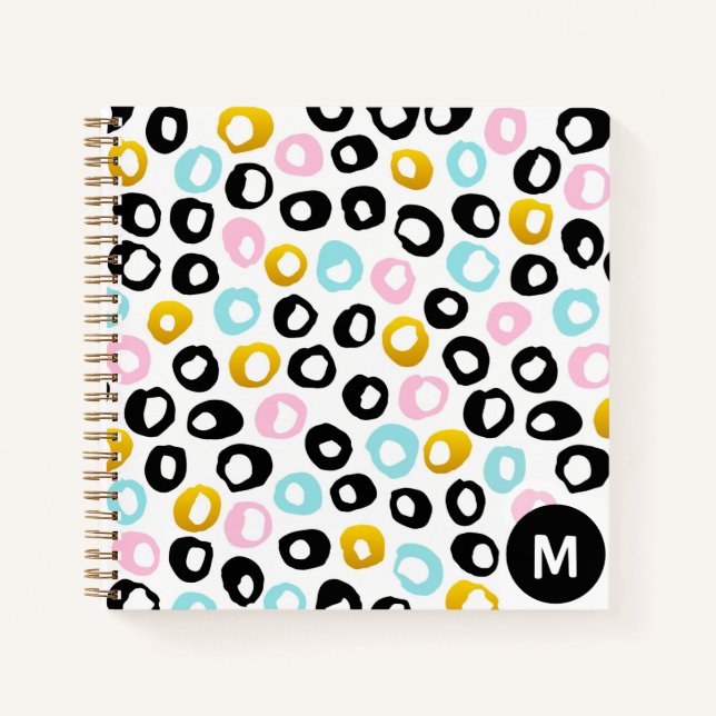 Trendiges abstraktes Punkte-Muster-Monogramm Notizbuch (Vorderseite)