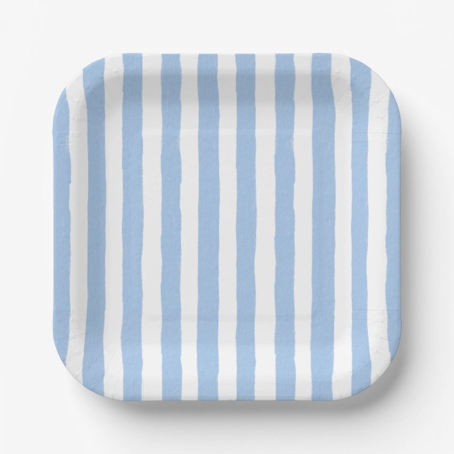 Trendiges Blau gestreift  Pappteller (Vorderseite)