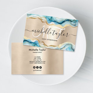 Trendiges Blau Gold Monogramm Makeup Artist Friseu Visitenkarte