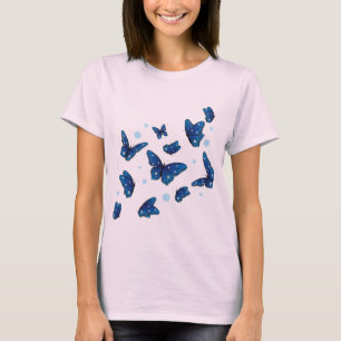 trendiges blau-weißes Schmetterlinge T-Shirt