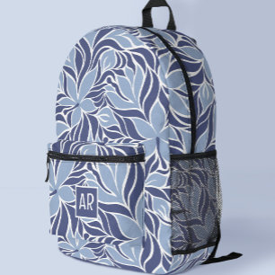 Trendiges blaues modernes Blumenmuster mit Monogra Bedruckter Rucksack