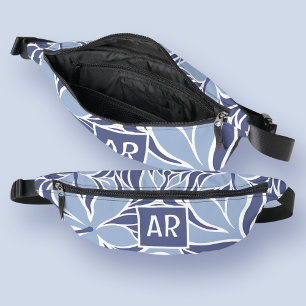 Trendiges blaues modernes Blumenmuster Monogramm R Bauchtasche