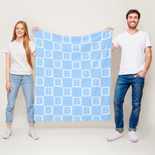 Trendiges blaues Monogramm Anfangs kariert Fleecedecke