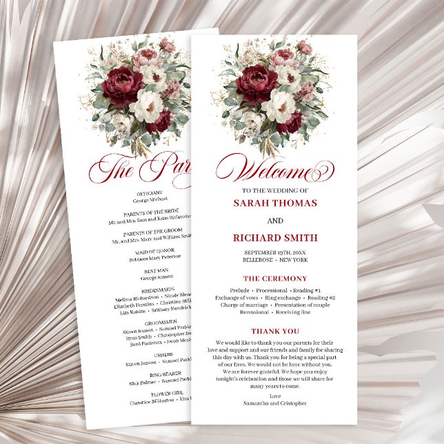 Trendiges Blush-Burgunder-Grün-Hochzeitsprogramm Programm (Trendy Blush Burgundy Greenery Wedding Program)