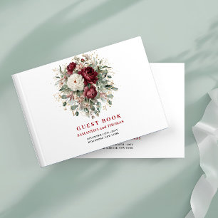 Trendiges Burgunder Florales Boho Gold Gästebuch