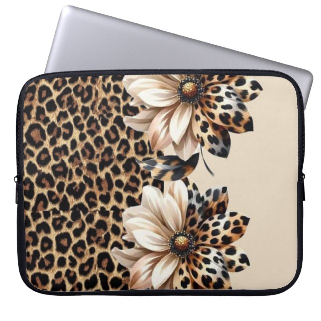 Trendiges Cheetah-Muster mit 3D-Blumengrafik-Lapto Laptopschutzhülle (Vorderseite)