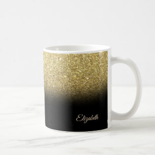 Trendiges Cool Gold Glitter, Schwarz - Personalisi Kaffeetasse