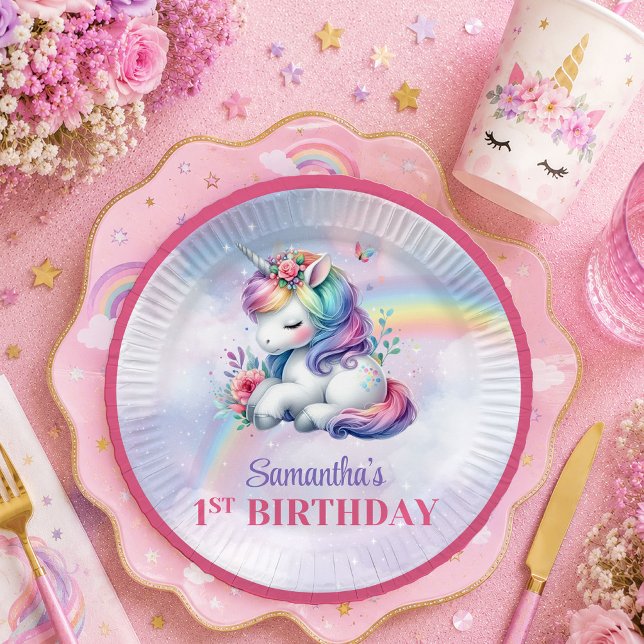 Trendiges Einhorn Magischer Tag Mädchen Geburtstag Pappteller (Trendy Unicorn Magical Day Girl Birthday Paper Plates

)