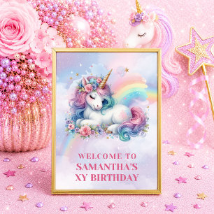 Trendiges Einhorn Rosa Lila Mädchen Geburtstags-Wi Poster