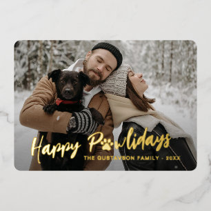 Trendiges Familienfoto mit Haustier-Pfotenabdruck  Folien Feiertagskarte