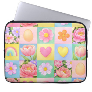 Trendiges florales Schachbrettmuster für den Frühl Laptopschutzhülle