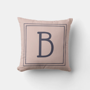 Trendiges gerahmtes Monogramm Soft Pink & Dunkelbl Kissen