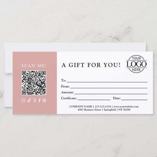Trendiges Geschenkgutschein | Firmenlogo & QR-Code (Vorderseite)