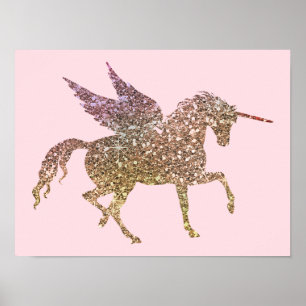 Trendiges goldenes Glitter Funkel Einhorn Pegasus Poster