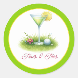 Trendiges Grün & Gen Z Gelbes Martini Golf Braut-E Runder Aufkleber