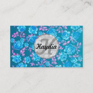 Trendiges hellblaues Teal-vintage-Blumenmonogramm Visitenkarte