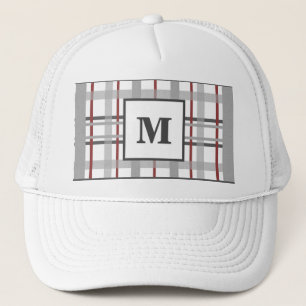 Trendiges Karo Rot Grau Silber Eigenes Monogramm Truckerkappe