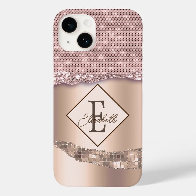 Trendiges Kupfer-Diamanten-Monogramm Case-Mate iPhone Hülle (Rückseite)