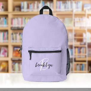 Trendiges Lavendel-Schwarz-Weiß-Monogramm Bedruckter Rucksack