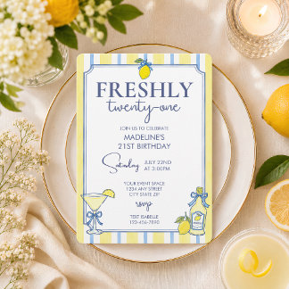 Trendiges Lemon-Aesthetic Freshly 21 Geburtstag Einladung