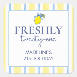 Trendiges Lemon-Aesthetic Freshly 21 Geburtstag Quadratischer Aufkleber