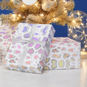 Trendiges Leopardenprint Silber-Folie Regenbogenmu Geschenkpapier