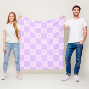 Trendiges lila Monogramm Anfangs kariert Fleecedecke
