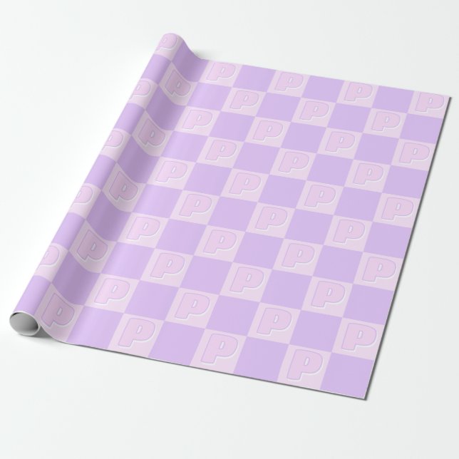 Trendiges lila Monogramm Anfangsbuchstabe Schachbr Geschenkpapier (Ungerollt)
