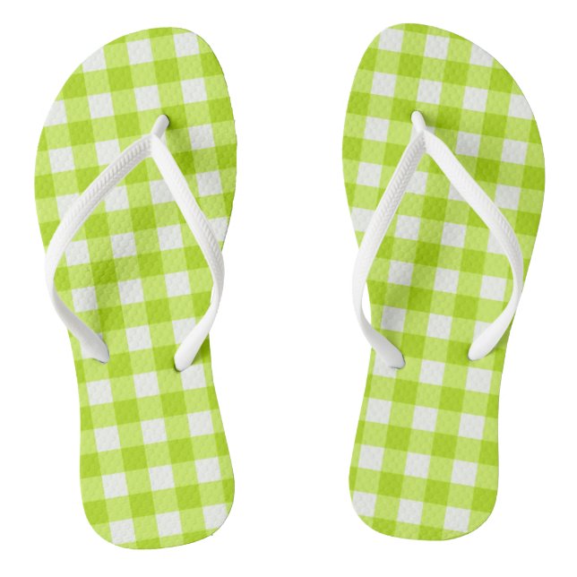 Trendiges Limettengrün Gingham Karomuster Flip Flops (Fußbett)