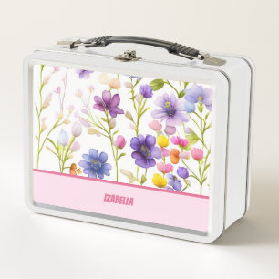 Trendiges Mädchen-Multicolor-Wildblumen-Blumenmust Metall Brotdose
