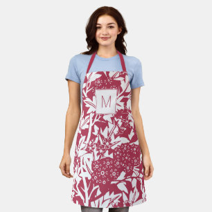 Trendiges Magenta William Morris Florales Monogram Schürze