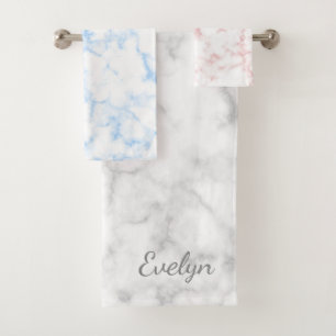 Trendiges Marmorsteindesign mit Namen Badhandtuch Set