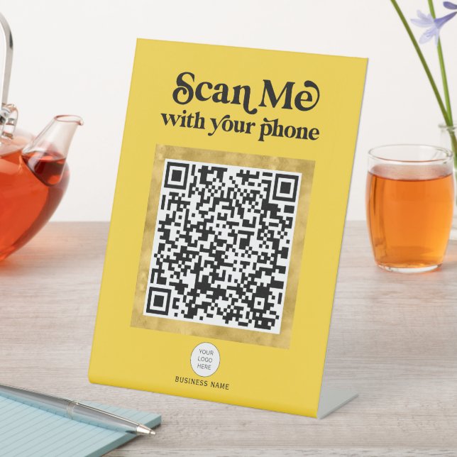 Trendiges, modernes, gelbes QR-Codezeichen Sockelschild (In Situ)