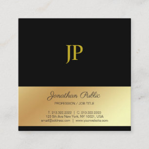 Trendiges Monogramm Schwarz-Gold-Design Luxus-Seid Quadratische Visitenkarte